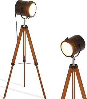 Lampe de table trépied vintage industriel noir - spot en bois réglable moderne