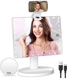 Miroir de maquillage lumineux avec support mobile avec lumières et grossissement 10x