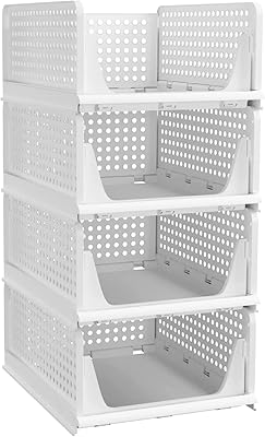 Panier de rangement empilable en plastique arabest, paquet de 4 grands organisateurs