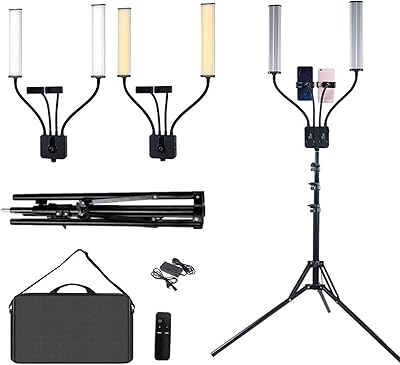 Lustres plafonnier moderne led double bras lumière de remplissage 3200k-5600k lumière led studio de photographie, kit d'éclairage led, lumière réglable avec trépied de 200cm lampe annulaire photographique éclairage en direct. Diaytar : Des prix qui défient toute concurrence