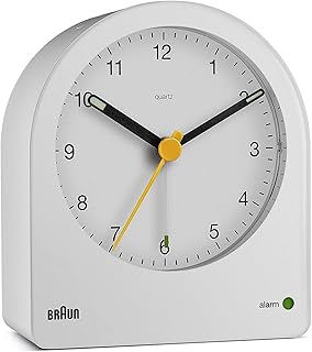 Réveil analogique classique braun avec fonction snooze et rétroéclairage continu, mouvement à quartz