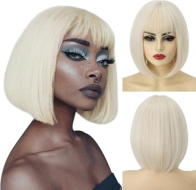 Perruque sarla platinum blande bob avec frange, perruque synthétique courte et lisse