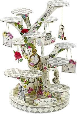 Talking tables présentoir à gâteaux en carton alice au pays des merveilles