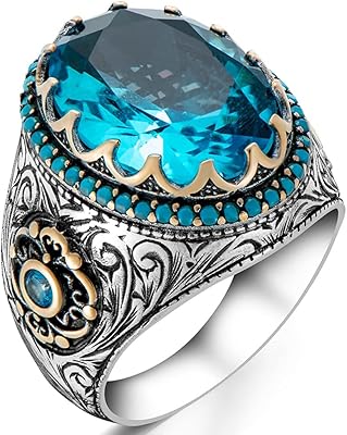Bague pour homme en argent sterling 925 avec une pierre de topaze bleue