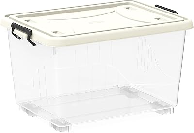 Cosmoplast 55l poubelle de rangement en plastique transparent avec roulettes et couvercle verrouillable