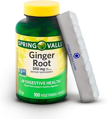 Spring valley, capsules de racine de gingembre 550 mg, racine de gingembre, capsules 100 unités + pilulier 7 jours inclus (pack de 1). Diaytar : Des offres irrésistibles chaque jour