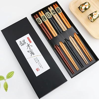 Baguettes japonaises en bois 5 paires de baguettes naturelles réutilisables lavables au lave-vaisselle