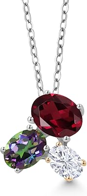 2,85 ct 3 pierres ovales rhodolite rouge grenat topaze mystique verte pendentif