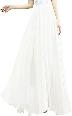 Jupe longue plissée vintage en mousseline de soie, longueur cheville, pour femme