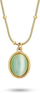 Collier pendentif en forme de larme verte acier titane sans pierre