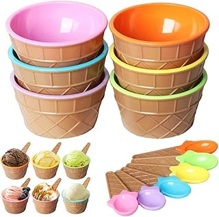Skido 6 pièces tasses à glace en plastique avec cuillères, bols à dessert