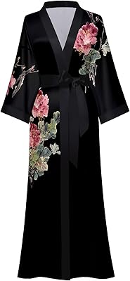 Kehnob robe kimono florale pour femme robe longue en satin de soie peignoir