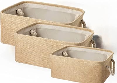 Paquet de 3 - panier de rangement en tissu avec poignée en corde de coton, poubelle pliable pour organiser les vêtements, jouets, linge, chambre de bébé, étagères, placard, maison, tiroir. Diaytar : Votre shopping, nos meilleurs prix