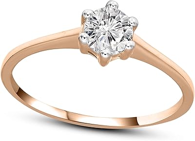 Bague solitaire en diamant naturel 1/2 carat pour femme, or blanc 14 carats