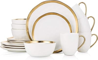Service de table 16 pièces en porcelaine stone layan, pour 4 personnes, bords