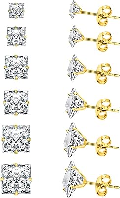 Lot de 6 paires de boucles d'oreilles à tige en acier inoxydable