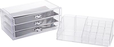 Organisateur de rangement de maquillage et de bijoux en acrylique transparent avec 4