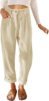 Pantalon en velours côtelé pour femme, décontracté, taille haute, jambe droite, pantalon ample