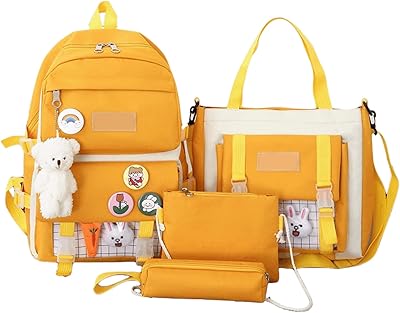 Sac à dos d'école kawaii, ensemble de 4 pièces esthétiques mignonnes avec épingles