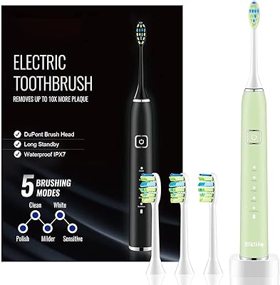 Brosse à dents électrique make life sonic, 5 modes rechargeables avec 3 têtes