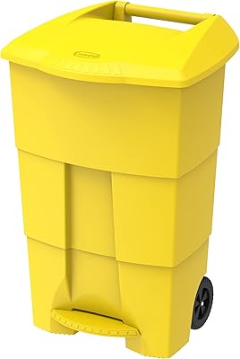 Poubelle à pédale cosmoplast avec roulettes, 100 litres, jaune