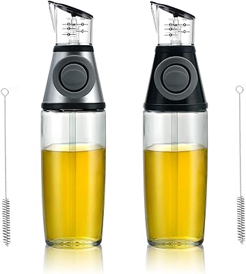 Ensemble de 2 bouteilles distributrices d'huile d'olive à presser de vinaigre avec échelle