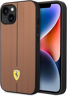 Cg mobile. étui en cuir ferrari avec lignes en relief et logo bouclier