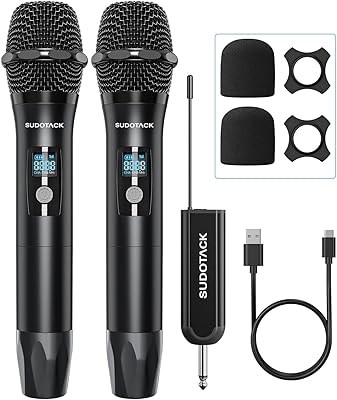 Microphone sans fil, système de microphone dynamique double métal sudotack uhf avec récepteur