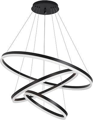 Lustre led moderne yatai avec trois anneaux noirs réglables plafonnier pour salon