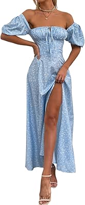 Robe longue d'été pour femmes avec manches bouffantes fendues à fleurs style bohème