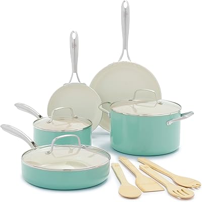 Ensemble de batterie de cuisine et poêles en céramique antiadhésives green life