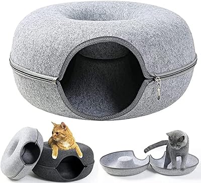 Lit tunnel pour chat en forme de grotte, lit rond en feutre