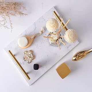 Plateau décoratif en pierre de marbre kleen, plateau de vanité avec poignées, plateau