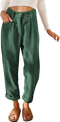Pantalon en velours côtelé pour femme, pantalon décontracté taille haute, jambe droite, ample