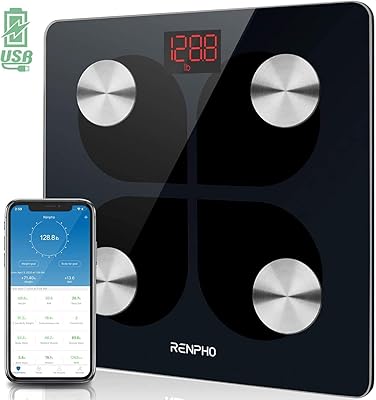 Pèse-personne numérique rechargeable renvo avec bluetooth usb balance de graisse corporelle et application