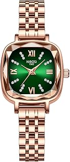 Montre-bracelet pour femme sertie de diamants avec cadran en or rose, analogique élégant