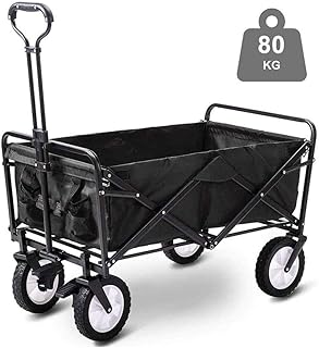 Wagon de camping pliant, chariot de jardin/plage pliable extérieur à cadre en acier