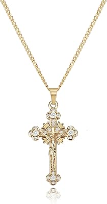 Collier croix pour femmes, collier avec pendentif croix plaqué or 18 carats