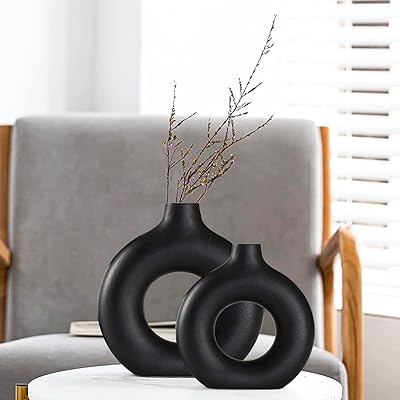 Vase en céramique noire, décoration d'intérieur moderne, vase rond mat à fleurs de pampa, style boho nordique minimaliste pour mariage, dîner, table, fête, salon, bureau, chambre à coucher, décoration cadeau. L'univers du discount accessible 24/7 sur Diaytar Sénégal