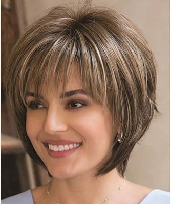 Perruque courte de cheveux humains dayoung blonde mélangée brun foncé perruque synthétique droite