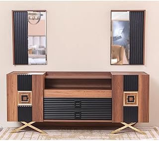 Buffet de salle à manger danube home roma | étagère de rangement solide et durable pour la cuisine domestique | meubles au design moderne pour salle à manger, salon et cuisine - (l 195 x l 51 x h 175 cm) - noyer/or. Diaytar : Des prix mini pour un service maxi