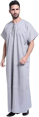 Abaya à col rond et demi-manches pour hommes, thobe arabe islamique saoudien