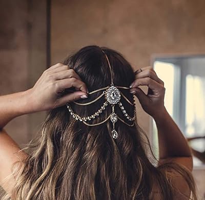 Chaîne de tête en or pour femmes, chaîne de tête en cristal