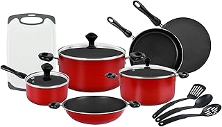 Ensemble d'ustensiles de cuisine antiadhésifs en aluminium prestige de 17 pièces, rouge