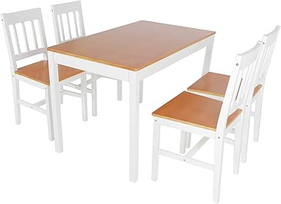 Ensemble table à manger : en pin et 4 chaises avec dossier