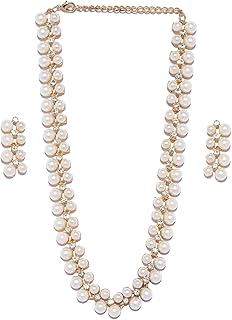 Parure de bijoux avec collier et boucles d'oreilles en perles plaquées or 18