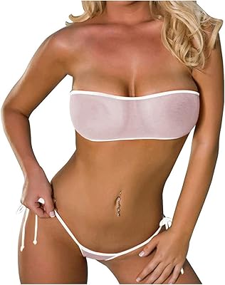 Anihog maillot de bain à volants pour femme ensemble micro bikini transparent