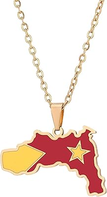 Collier unisexe avec pendentif carte du tigré en acier inoxydable plaqué or éthiopien, plaqué or, sans pierres précieuses. Diaytar Sénégal : Des milliers de produits à portée de clic, livrés chez vous