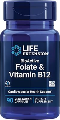 Acide folique et vitamine b12 life extension, 90 capsules végétariennes