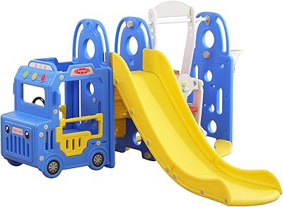 Toboggan 3 en 1 pour enfants avec siège pivotant cerceau de basket-ball